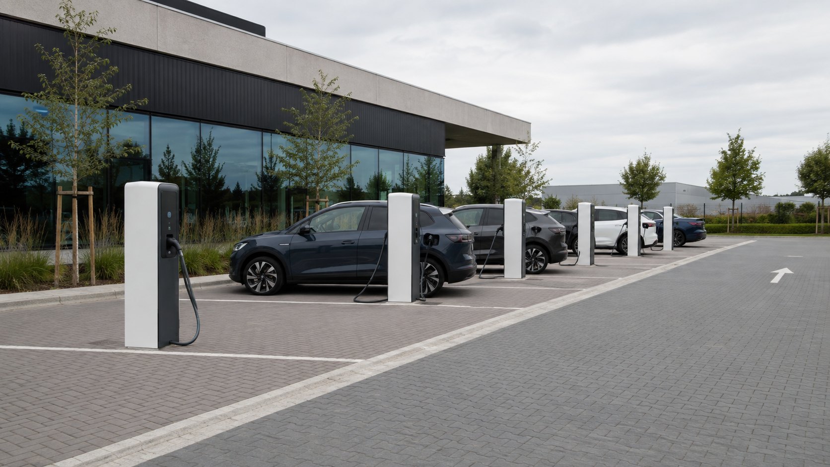 Merkloos EV-laadpark bij een Europees bedrijf